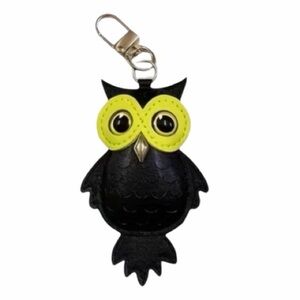 Charming Black Owl Faux Leather Keychain/Bag Charm New